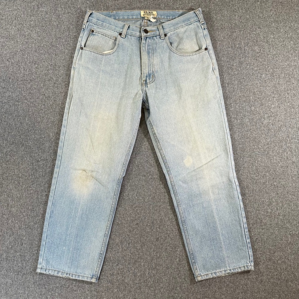 Duke Jeans Mens 32xS Authentic Fit Light Wash Straight Leg Denim Blue